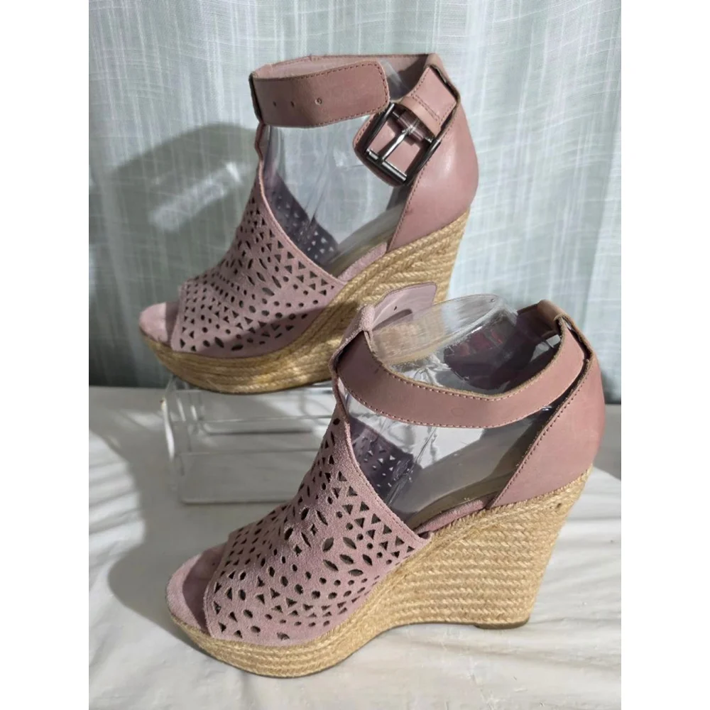Women's Marc Fisher Pink Beige Espadrille Wedge Sandals US‎ 7